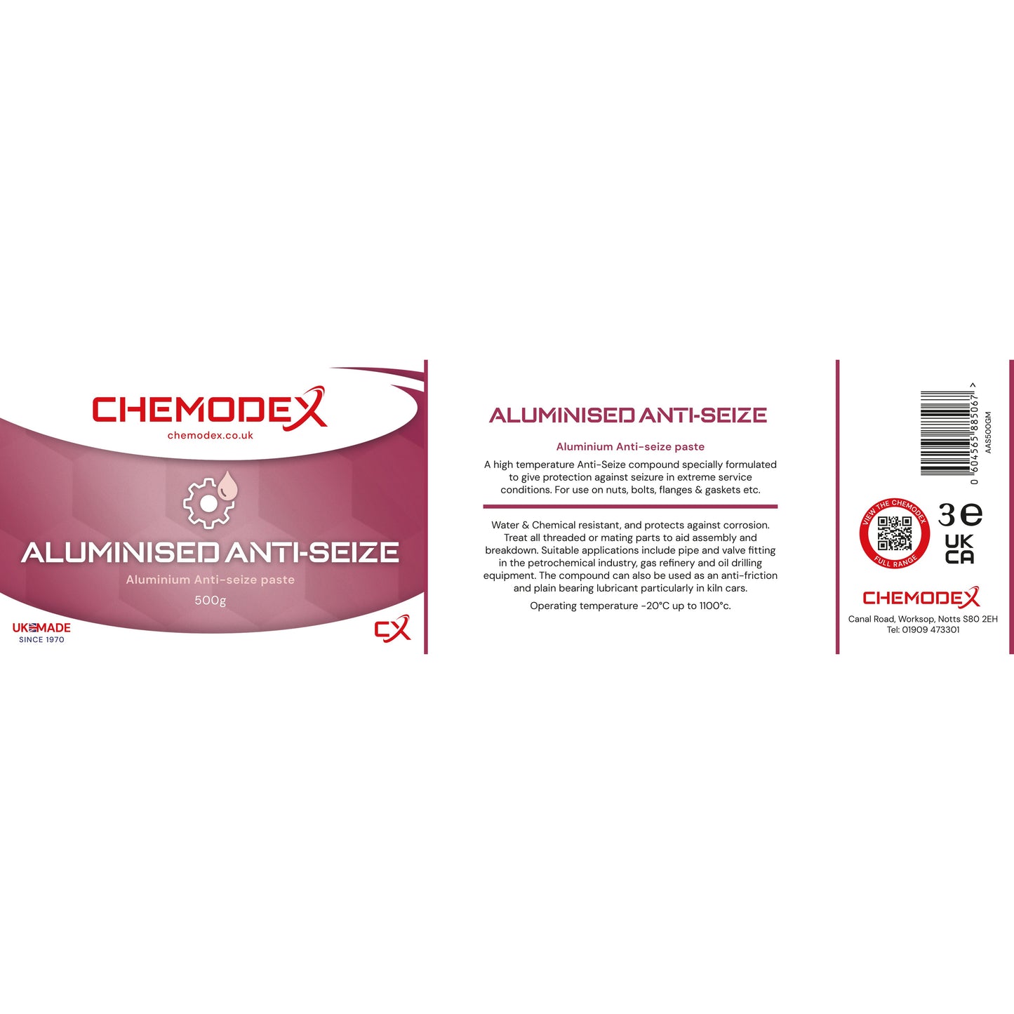Chemodex High-Temperature Anti-Seize Compound Paste Grease - 500g Tub.
