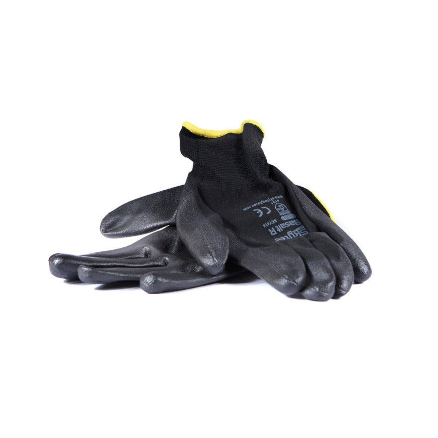 Work PU Coated Flex Black Palm Polyester Liner Engineers Gloves