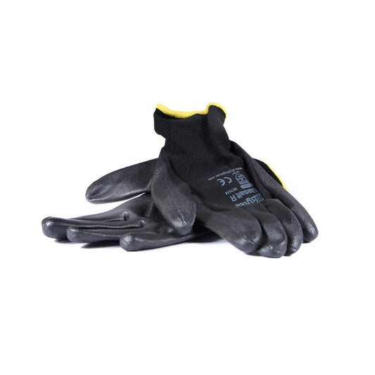 Work PU Coated Flex Black Palm Polyester Liner Engineers Gloves