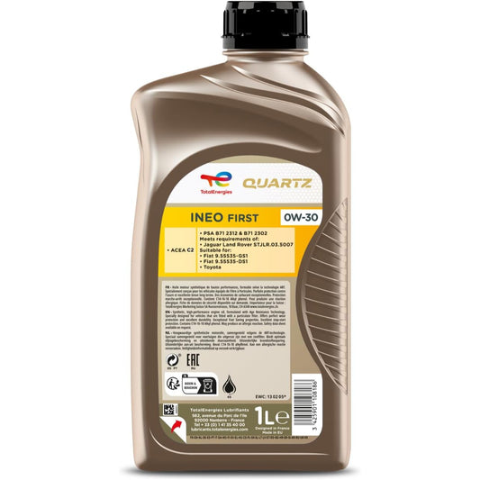 Mouseover Image, TotalEnergies Quartz Ineo First Engine Oil 0W-30 1 Litre