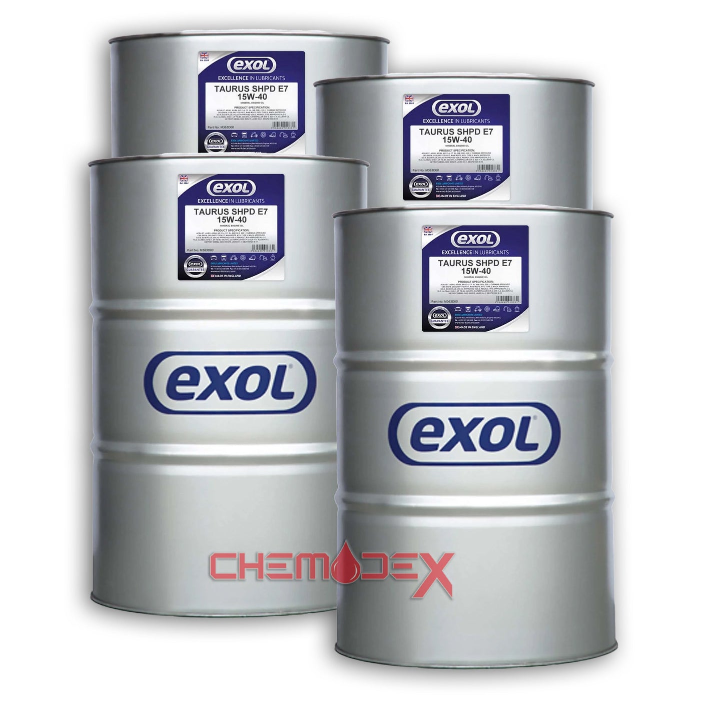 4 X Exol Lubricants Taurus SHPD E7 15W-40 205 Litres High Performance Diesel Engine Oil