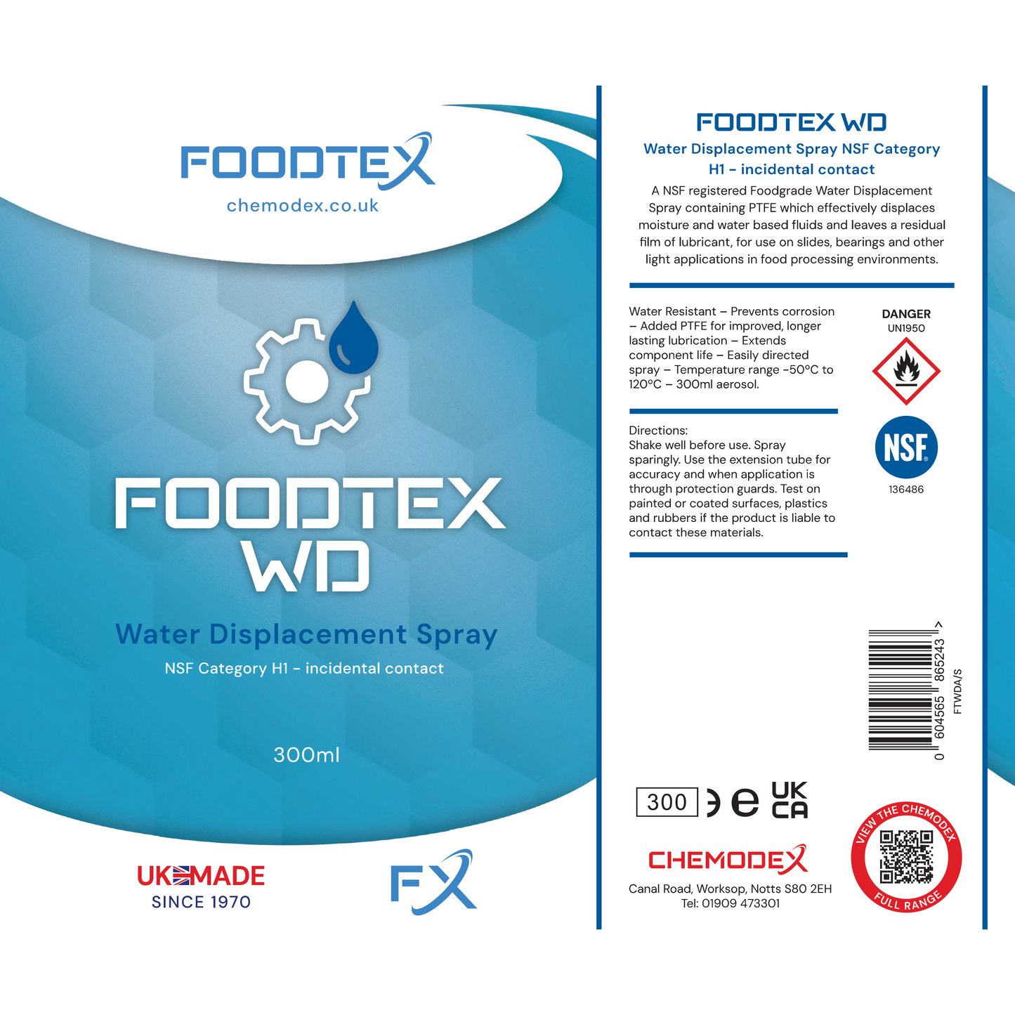 Chemodex FOODTEX Water Displacement WD - 300ml Aerosol