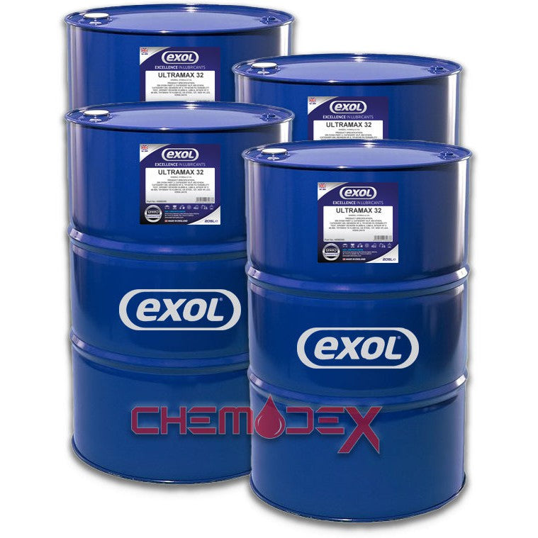 4 X Exol Ultramax 32 Hydraulic Oil - 205 Litres By Exol Lubricants Premium Fluid