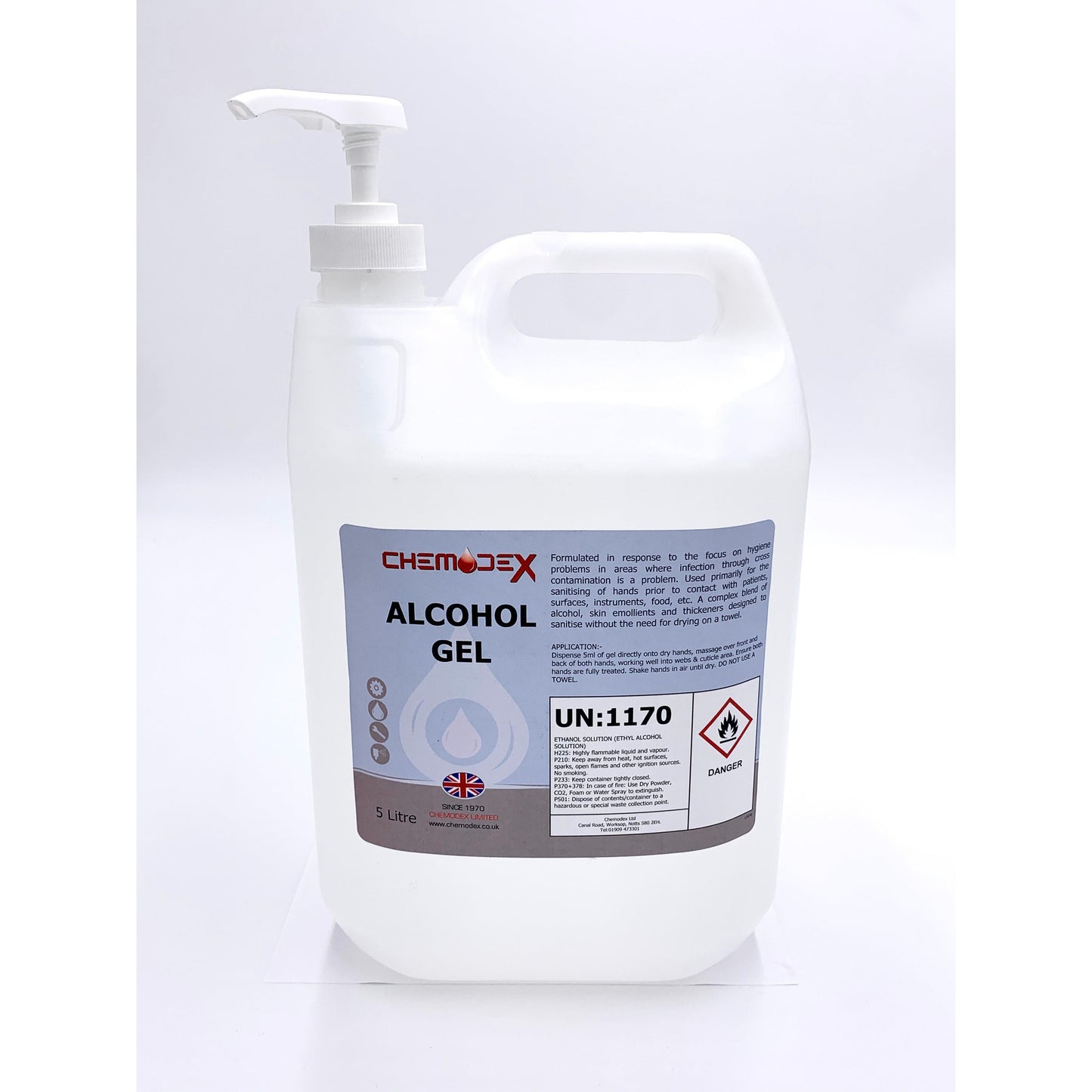 Chemodex 5 Litre Hand Sanitiser Gel -Kills 99.99% of Common Germs, Bacteria, Viruses, and Pathogens - WHO Compliant Formula - Bulk Hand Sanitizer Refill for Home, Office, School, Hospital, Clinic, and Commercial Use - Effective Hand Hygiene