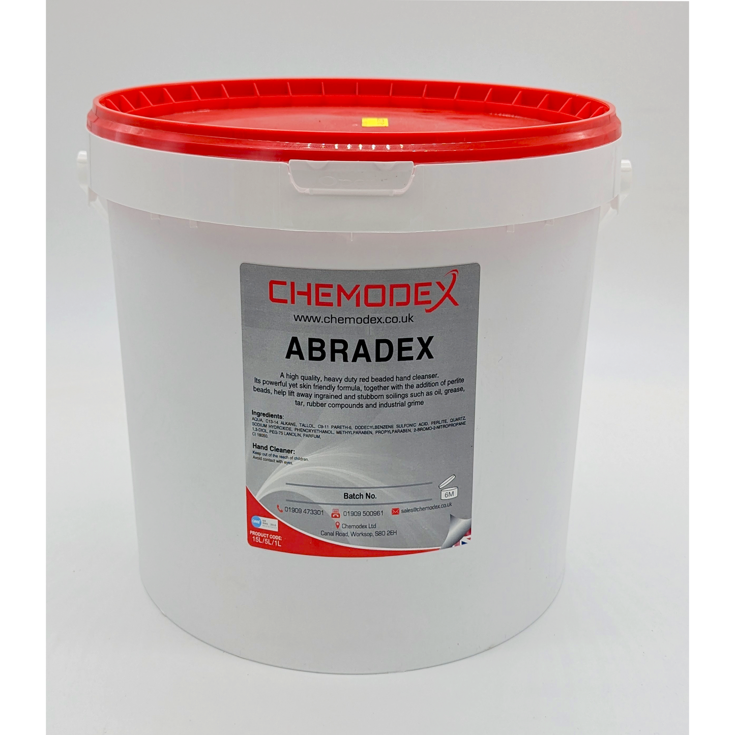 Chemodex Abradex Heavy Duty Beaded Hand Cleaner - Red - 5 Litres. Hand Cleaner with Perlite. Industrial Hand Cleaner. Grime Remover. Dirt Remover. Mechanic Hand Cleaner. Oil Remover. Heavy Duty Hand Cleaner. Abrasive Hand Cleaner.