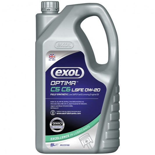 EXOL Optima C5/C6 LSFE 0W-20 Engine Oil (M522) - 5 Litres