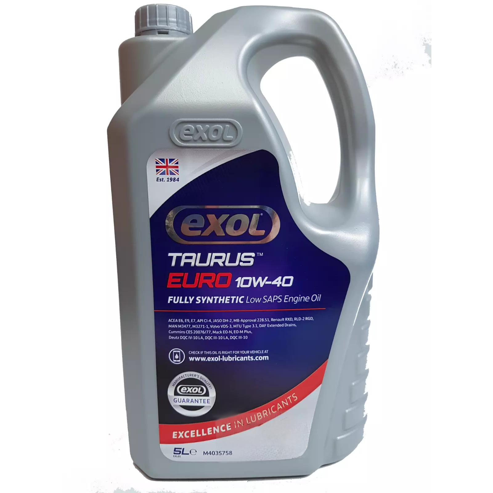 EXOL Taurus Euro 10W-40 Fully Synthetic Engine Oil (M403) - 5 Litres