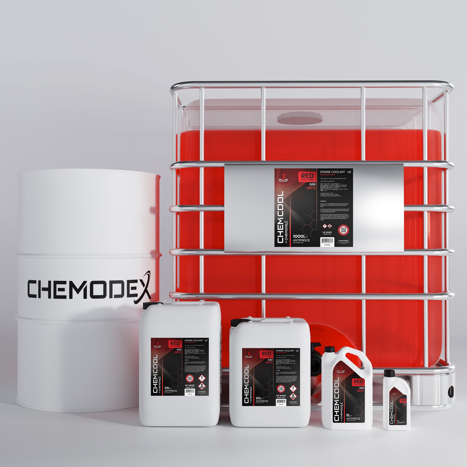 ChemCool -30°C Ready To Use, Mixed Antifreeze Coolant in Red - Various Sizes