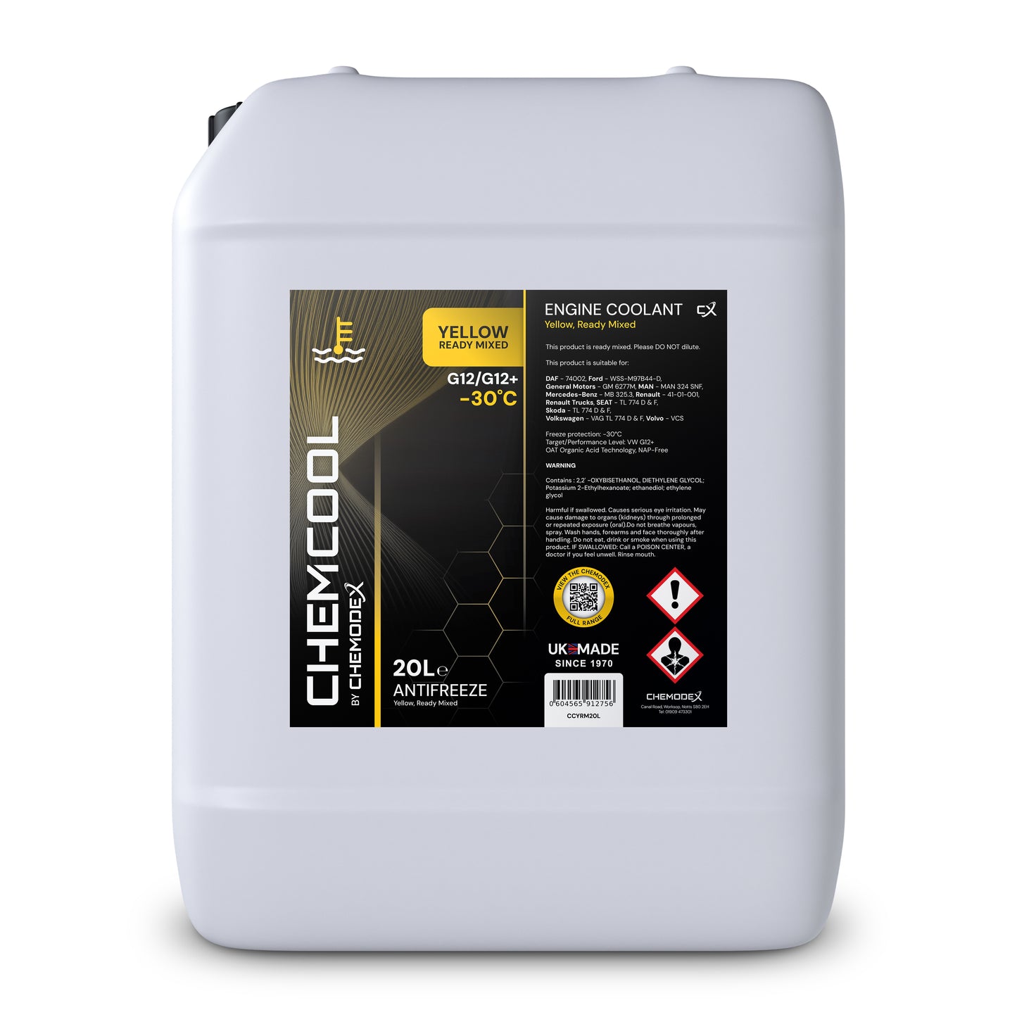 ChemCool -30°C Ready To Use Mixed Antifreeze Coolant in Yellow - Various Sizes