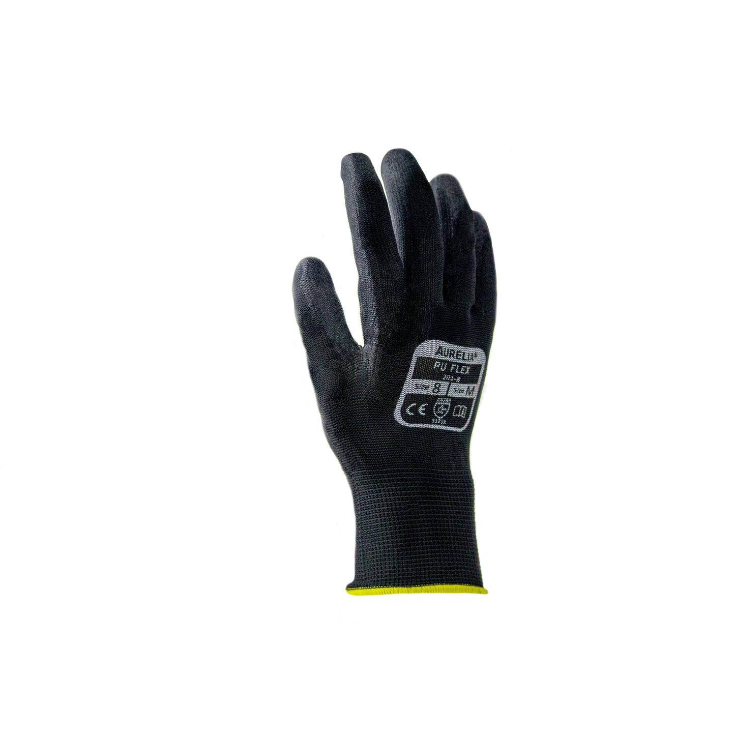 Work PU Coated Flex Black Palm Polyester Liner Engineers Gloves 