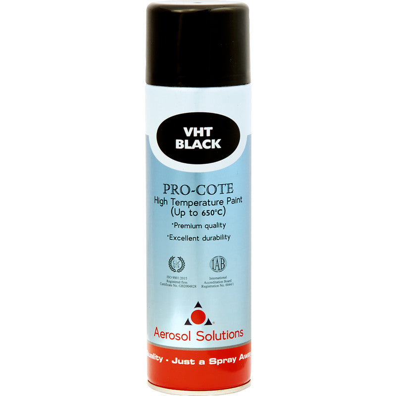 Pro Cote Spray Paint - VHT Matt Black (500ml). High Temperature Spray Paint for Steel, Aluminium, Iron and Other Metals. 500ml Aerosol Spray Bottle. Fast Drying Spray Paint, No Primer Required. Decorative Spray Paint for Barbeques and Grills. Indutrial.