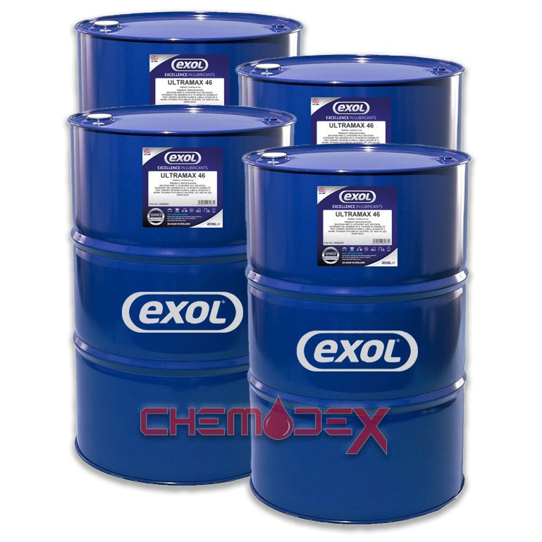4 x EXOL ULTRAMAX 46 HYDRAULIC OIL - 205 LITRES BY EXOL LUBRICANTS PREMIUM FLUID