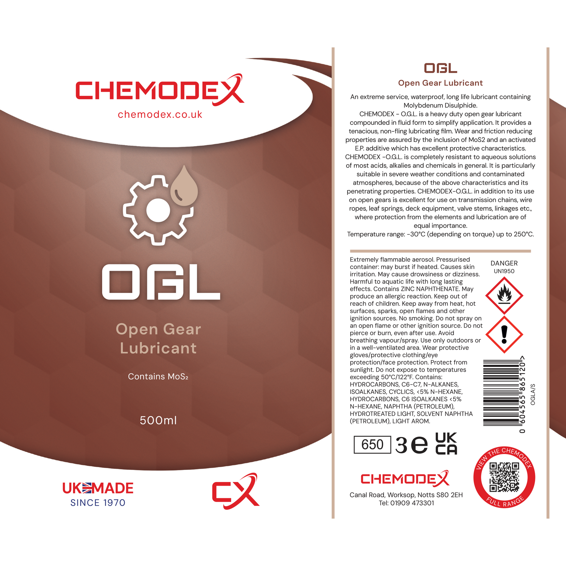 Chemodex OGL - Heavy Duty Open Gear Lubricant For Exposed Gears & Chains 500ml Aerosol