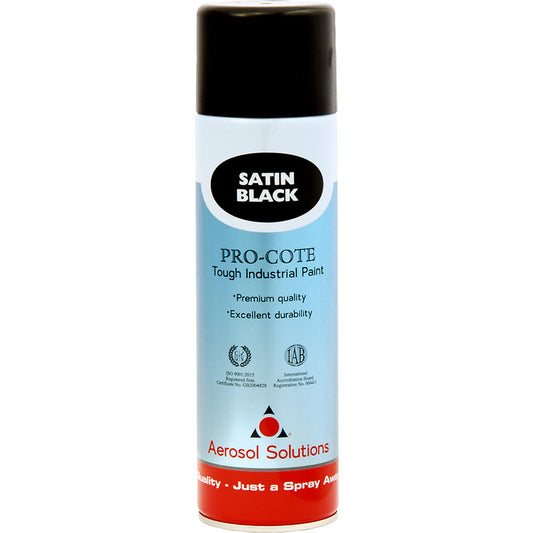 Pro-Cote Satin Black Spray Paint - High-Performance Industrial Acrylic Spray Paint for Metal, Wood & Plastic - Weather & Abrasion Resistant - Fast Drying - Suitable for Overcoating Primers - 500ml Aerosol Can - Satin Black Paint