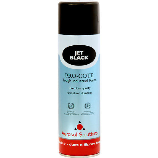 Pro-Cote Jet Black Spray Paint - High-Performance Industrial Acrylic Spray Paint for Metal, Wood & Plastic - Weather & Abrasion Resistant - Fast Drying - Suitable for Overcoating Primers - 500ml Aerosol Can - Black Paint Spray