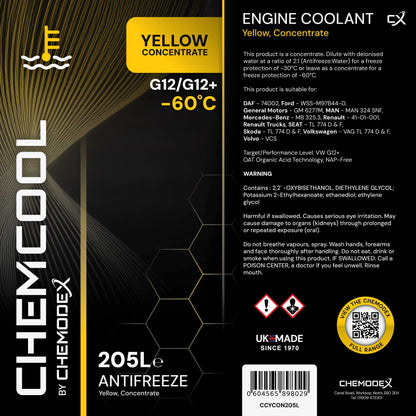 ChemCool Concentrate -60°C Antifreeze Coolant Long Life Yellow 205 Litre Barrel