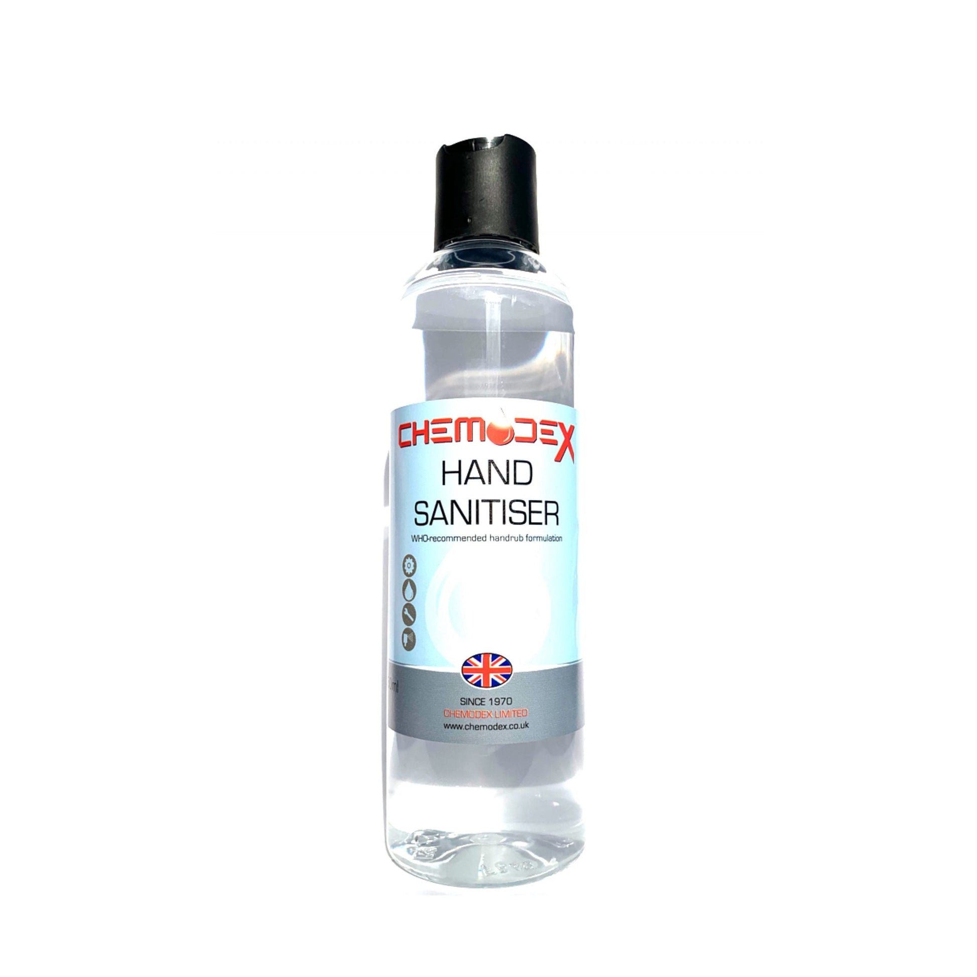 Chemodex 250ml Alcohol Hand Sanitizer - WHO Approved Formula -Alcohol Formulation- Kills 99.99% Germs - Antibacterial & Antiviral - Moisturizing - Travel Size - Pocket-Sized - For On-the-Go Use