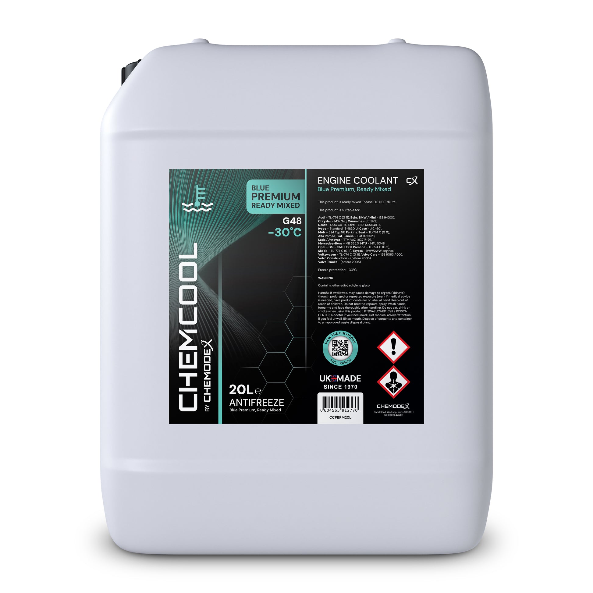 ChemCool Premium -30°C Ready To Use, Blue Mixed Antifreeze Coolant, Various Sizes