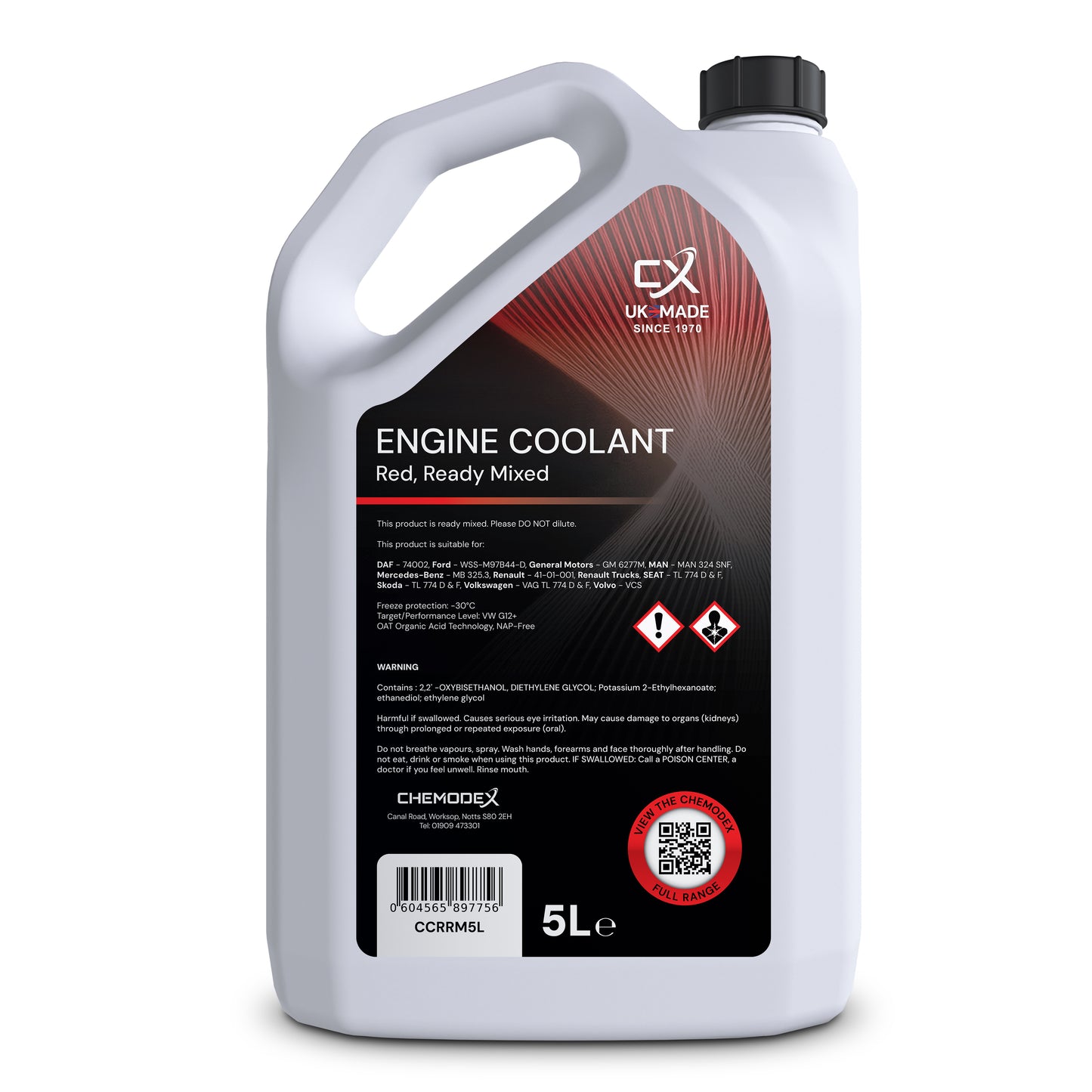 ChemCool -30°C Ready To Use Mixed Antifreeze Coolant in Red 5 Litres