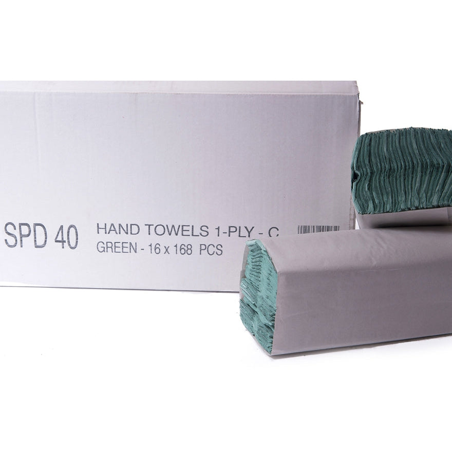 SPD40 Handtowels Centre Fold Hand Towels Green 1 Ply (12 Sleeves)