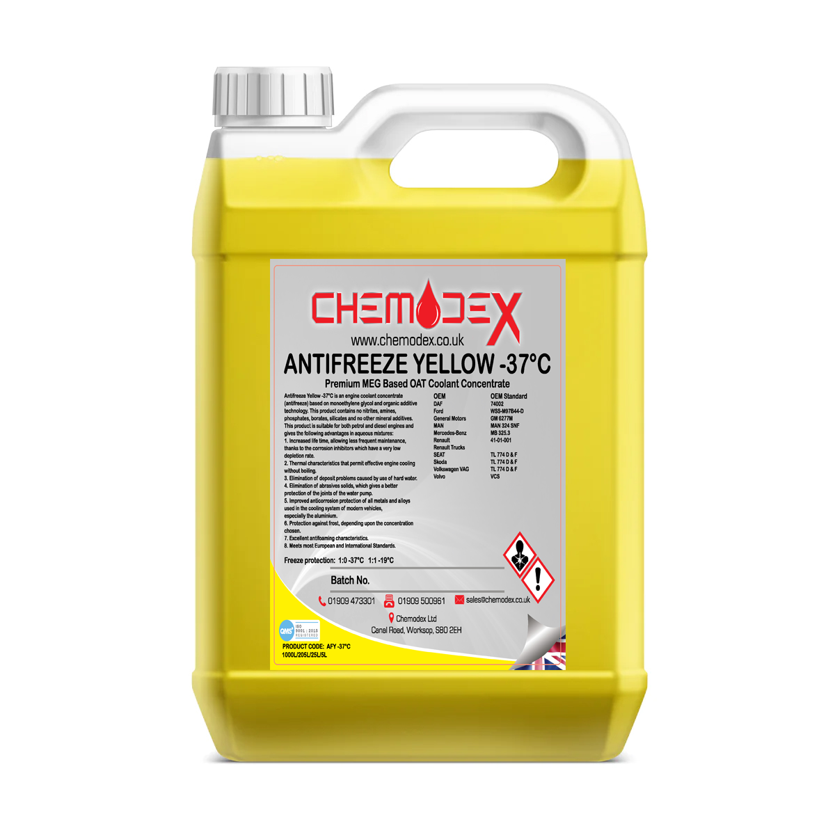 Chemodex Long Life Yellow Anti-Freeze (-37°C) - 25 Litres