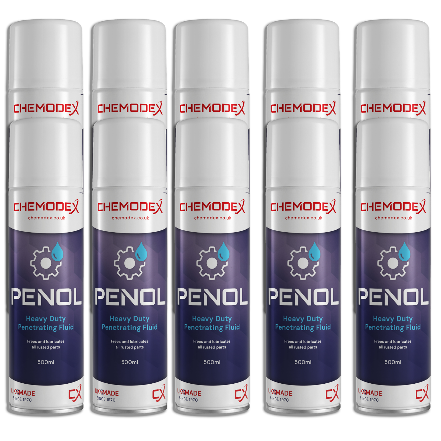 PENOL Heavy Duty Penetrating Fluid 500ml Aerosol Rust Release Lubricant (Pack Of 10)