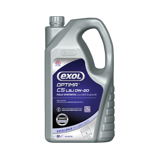 EXOL Optima C5 LSJ 0W-20 Low SAPS Fully Synthetic Engine Oil 5 Litre - Premium Car & Van Motor Oil for Modern Diesels & Petrol Engines