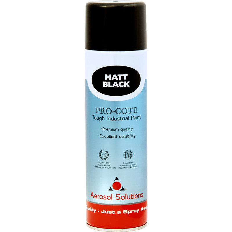 Pro-Cote Matt Black Spray Paint - High-Performance Industrial Acrylic Spray Paint for Metal, Wood & Plastic - Weather & Abrasion Resistant - Fast Drying - Suitable for Overcoating Primers - 500ml Aerosol Can - Matt Black Paint