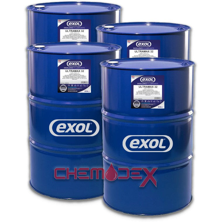 4 x EXOL ULTRAMAX 32 HYDRAULIC OIL - 205 LITRES BY EXOL LUBRICANTS PREMIUM FLUID