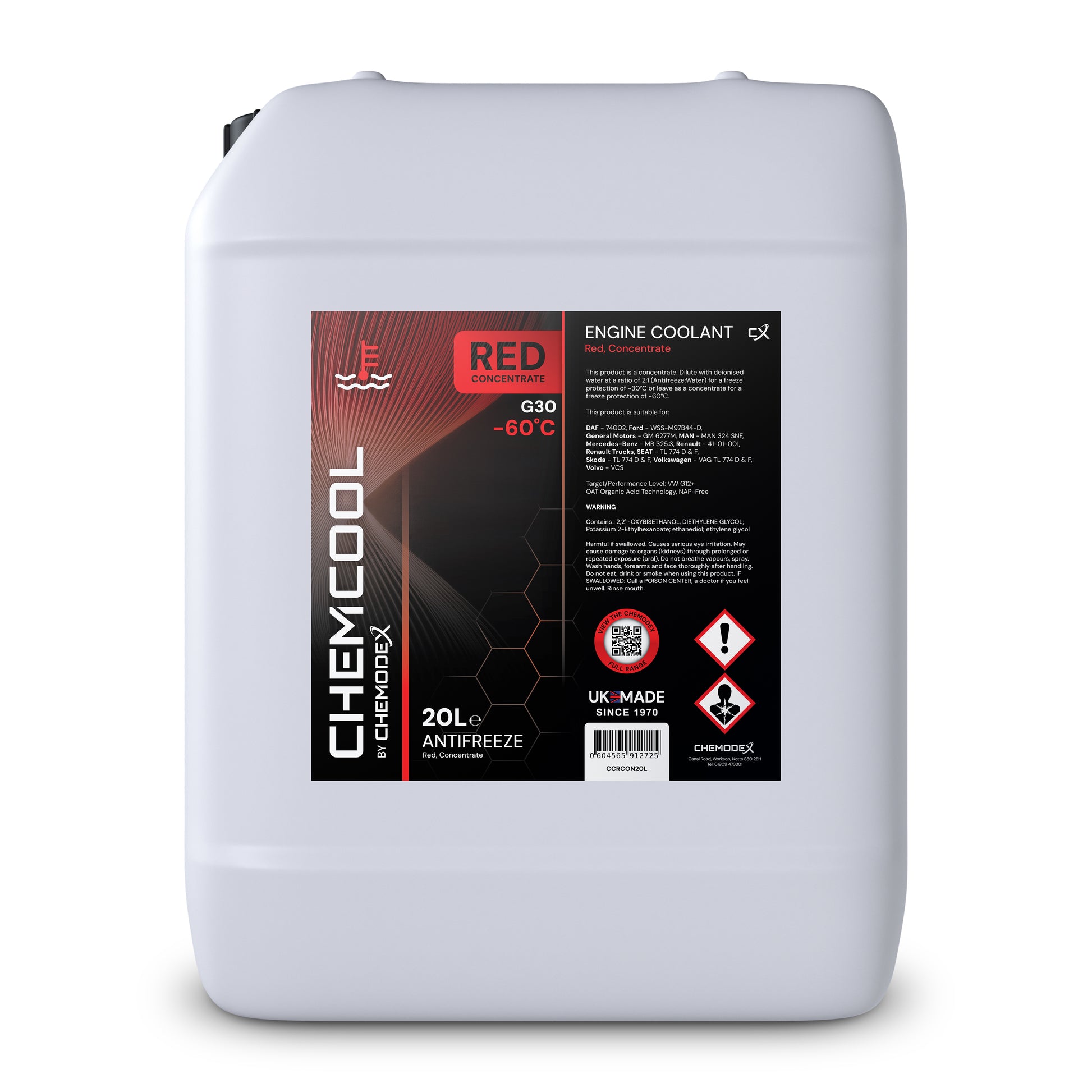 ChemCool Concentrate -60°C Antifreeze Coolant In Long Life Red - Various Sizes