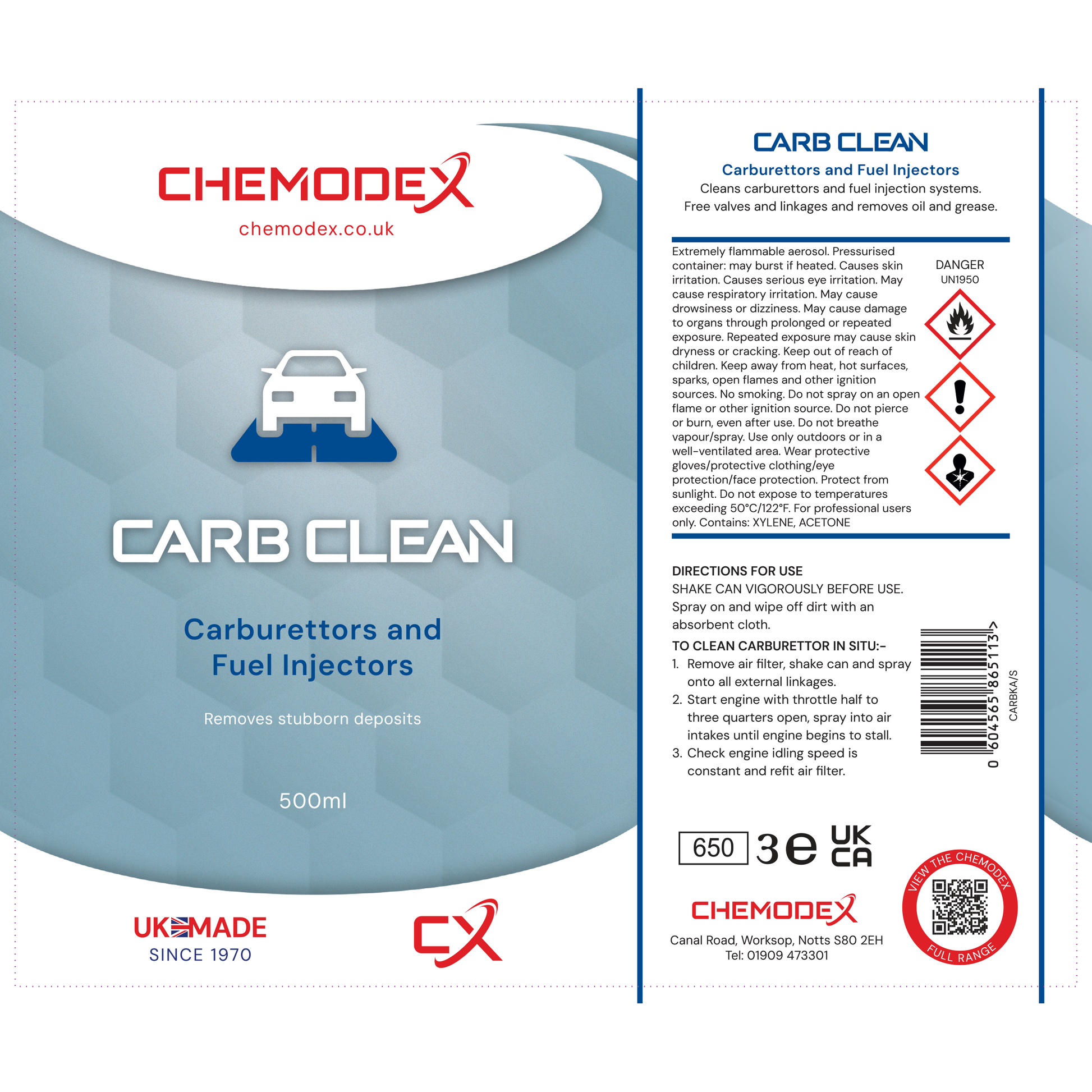 Chemodex Carb Clean Vehicle Carb & EGR Cleaner 500ml Aerosol Spray