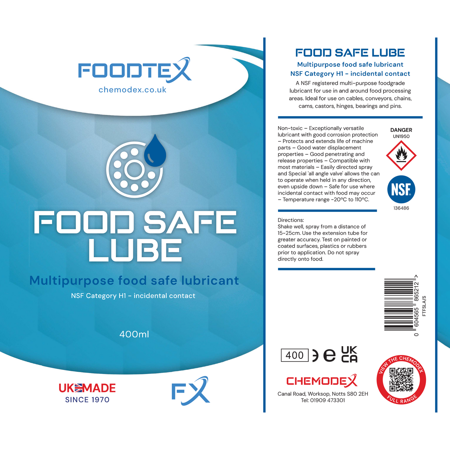 Chemodex FOODTEX Food Safe Lube 500ml Aerosol