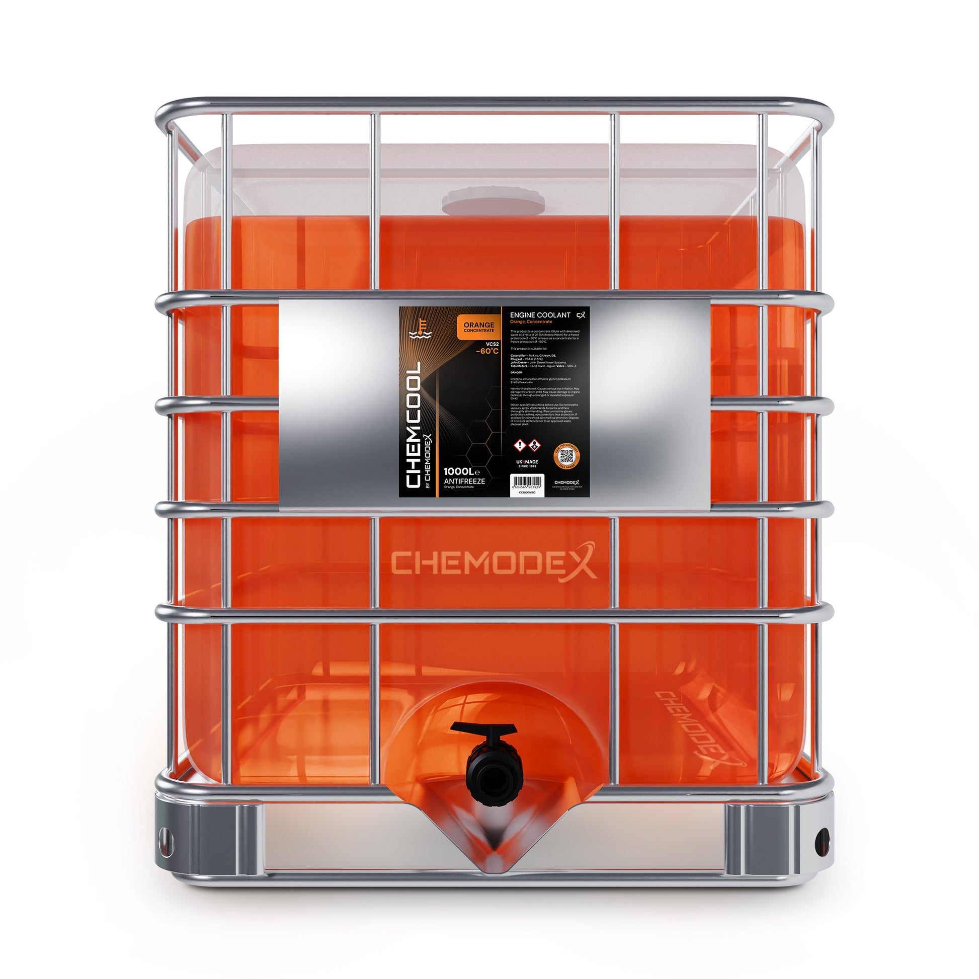 ChemCool Concentrate -60°C Antifreeze Coolant In Orange 1000 Litres In An IBC