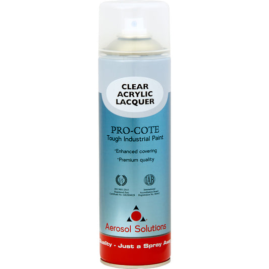 Aerosol Solutions Pro Cote Spray Paint - Non-Yellowing Clear Acryclic Lacquer - 500ml Aerosol