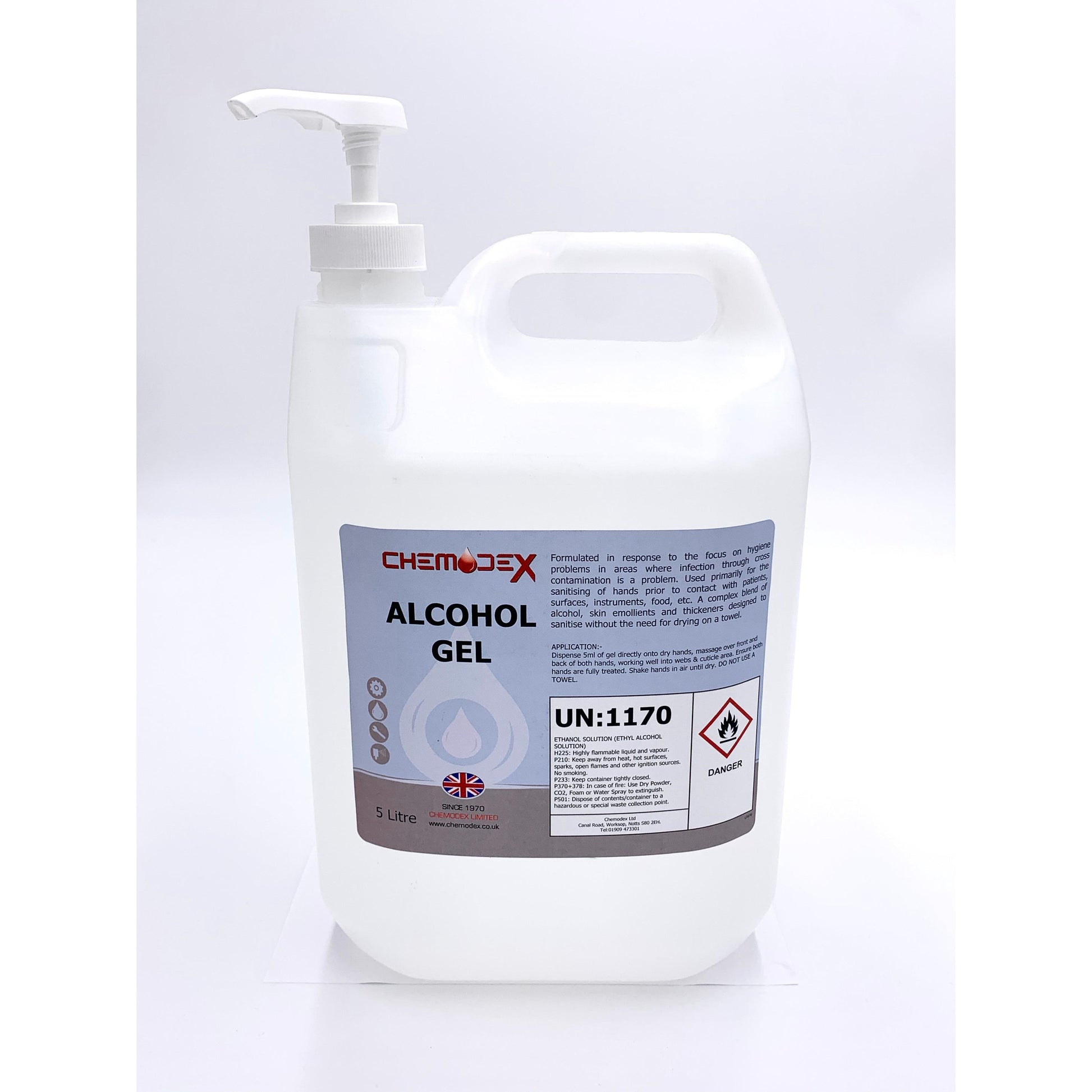 Chemodex 5 Litre Hand Sanitiser Gel -Kills 99.99% of Common Germs, Bacteria, Viruses, and Pathogens - WHO Compliant Formula - Bulk Hand Sanitizer Refill for Home, Office, School, Hospital, Clinic, and Commercial Use - Effective Hand Hygiene 